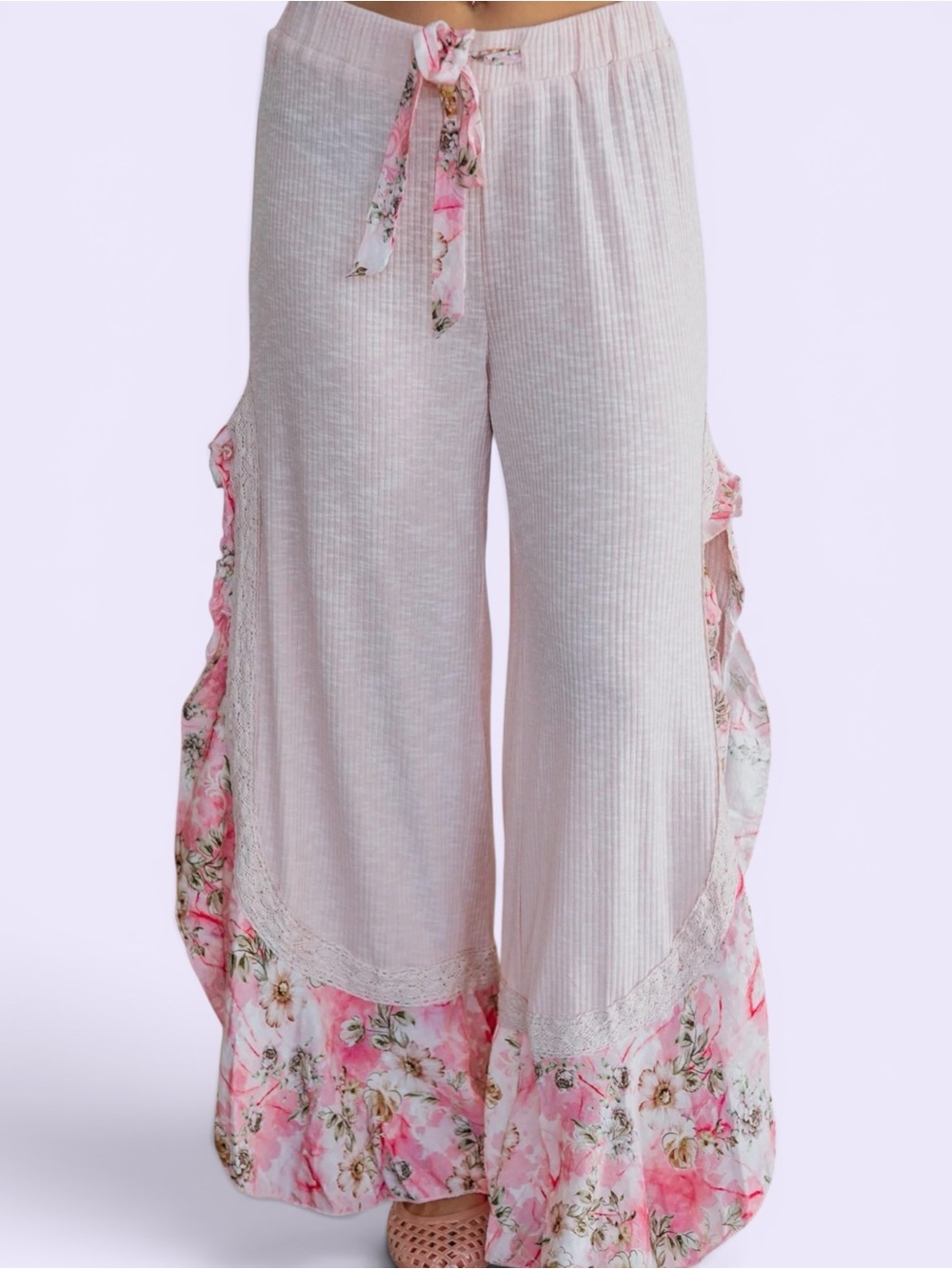 Light Pink Floral Ruffled Pants NWOT